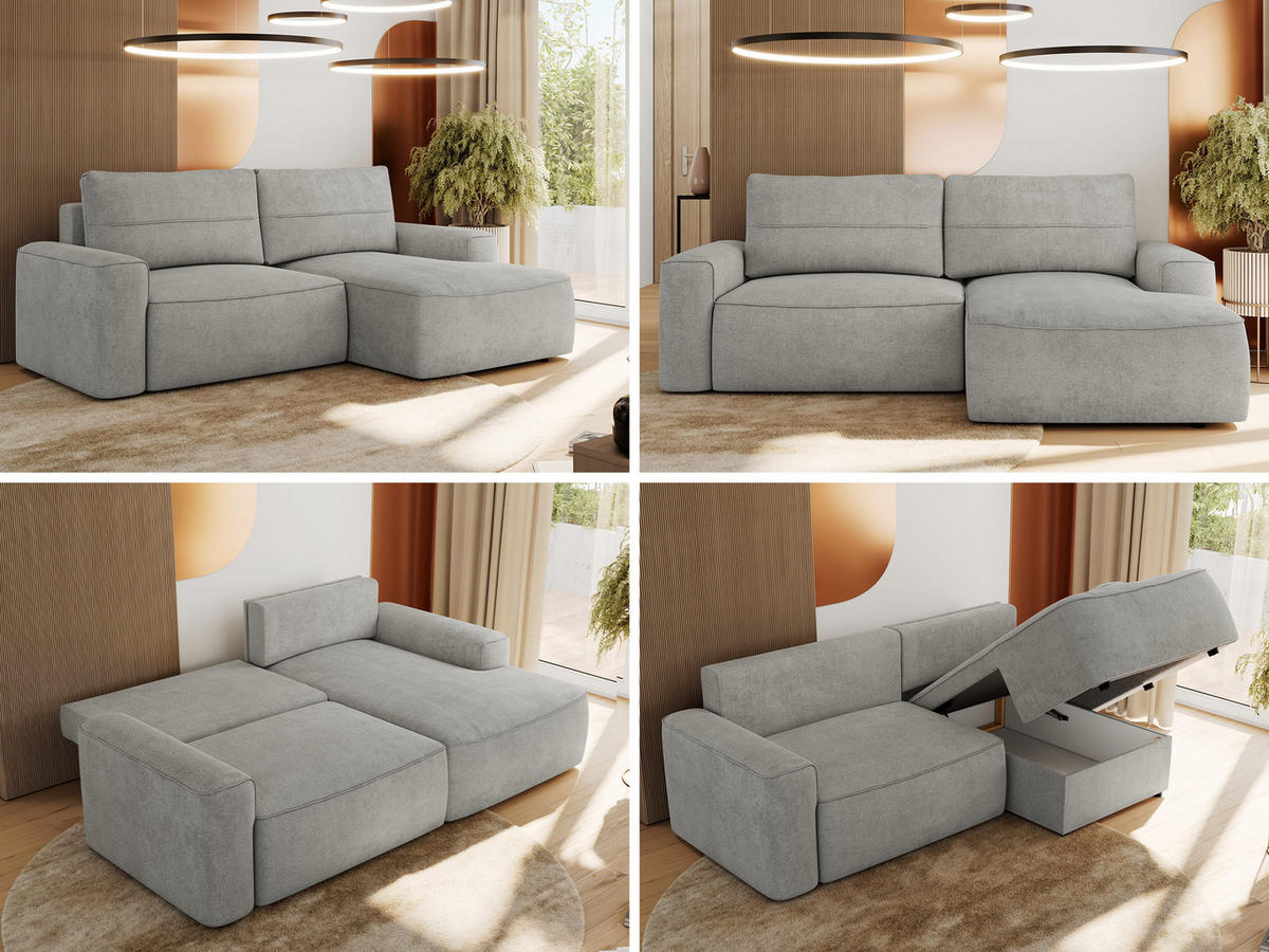 ECKSOFA BELLUNO L Hellgrau Strukture - Rechts - Hellgrau/Schwarz, Textil (233/144cm) - MKS