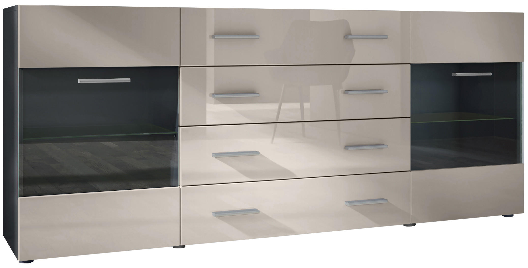 SIDEBOARD Carlos Sandgrau Hochglanz - Sandfarben, Holzwerkstoff (166/72/35cm) - Vladon