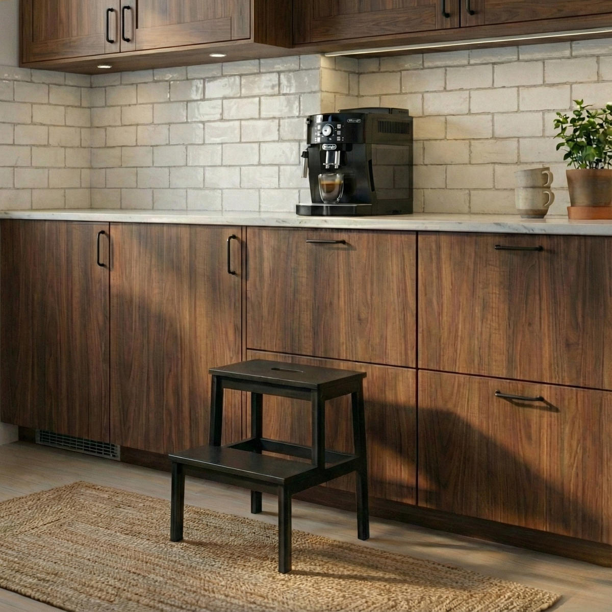 HOCKER Krok Bambus H. 46 cm - Schwarz, Naturmaterialien (44/46/44cm)