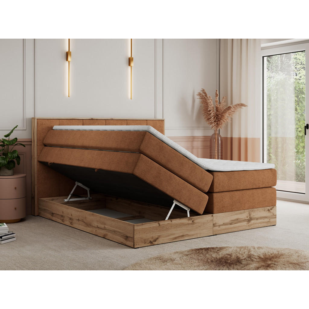 Thumbnail - MKS Boxspringbett, Orange, Textil, 2-Sitzer, H3, Rechteckig, 180x200 cm, Schlafzimmer, Betten, Boxspringbetten