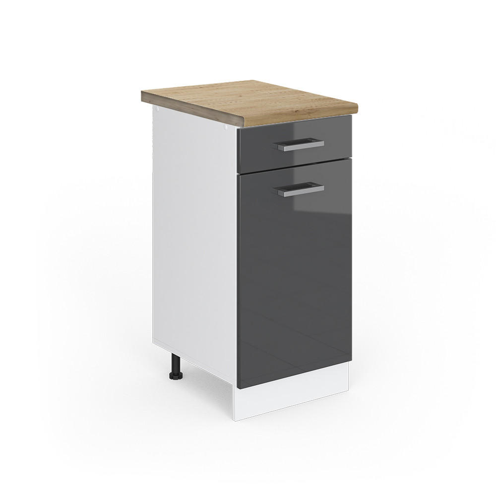 KÜCHENUNTERSCHRANK R-Line Anthrazit Hochglanz 40 cm, AP Eiche - Anthrazit/Weiß, Holzwerkstoff (40/81.6/60cm) - Vicco