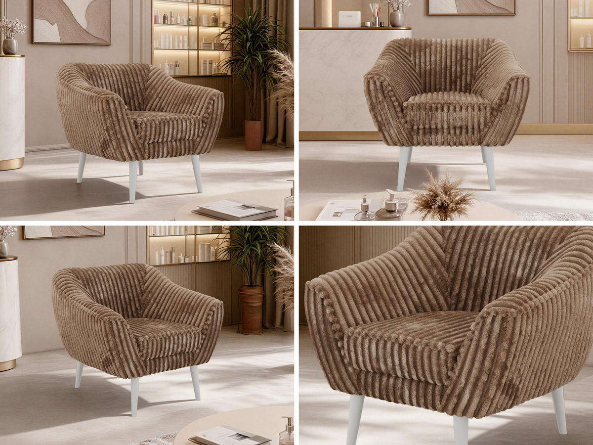 SESSEL PIRS - Braun Cord - Weiße Beine - Braun/Weiß, Holzwerkstoff/Textil (80/75/74cm) - MKS