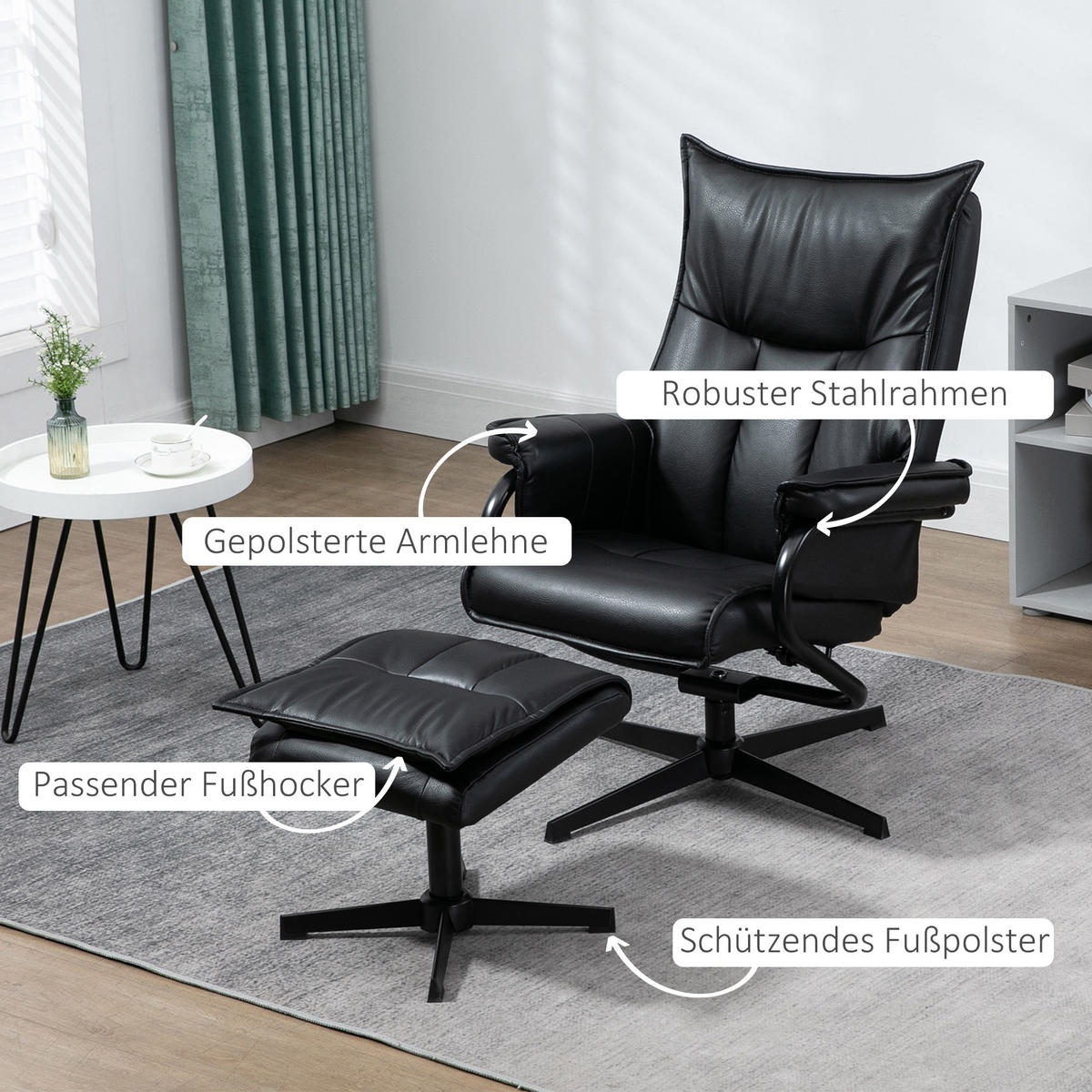 SESSEL Schwarz 75.0/84.0/101.0cm - Schwarz, Leder (84/101/75cm)