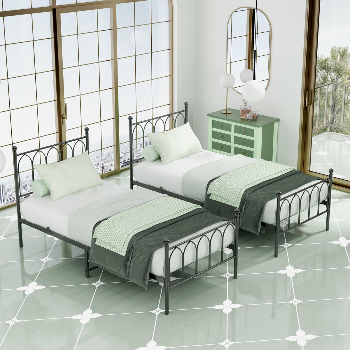METALLBETT 90/200 mit Stauraum unter dem Bett Jugendbett mit Lattenrost, Schwarz - Schwarz, Metall (90/200cm) - STILVORA