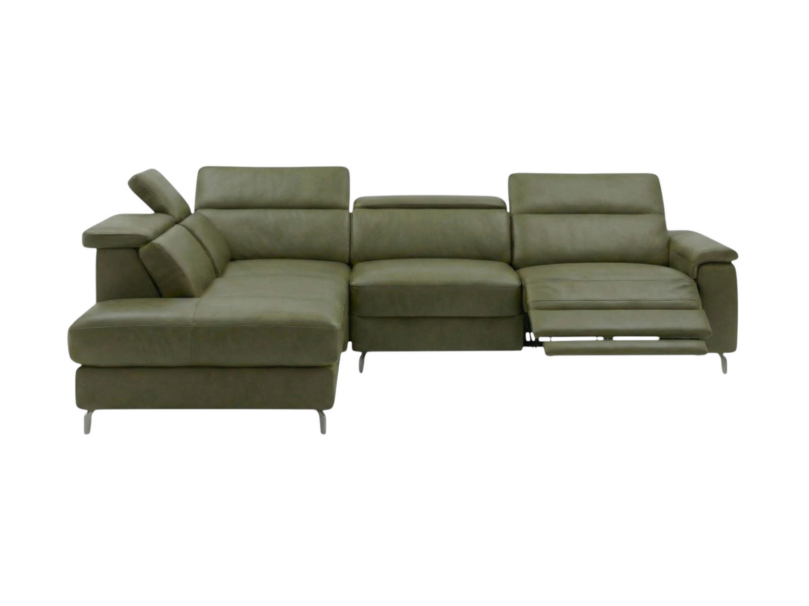 ECKSOFA Ambassador Echtleder mit 1 x Relaxfunktion Olivgrün - Olivgrün, Leder/Metall (224/272cm)
