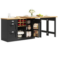 KÜCHENINSEL 120-197×40×74 cm aus MDF mit 360° drehbaren Tischpaneelen, Weinregal und vielfältigem Stauraum, schwarz - Schwarz, Holzwerkstoff (197/74/40cm) - Luhomfu
