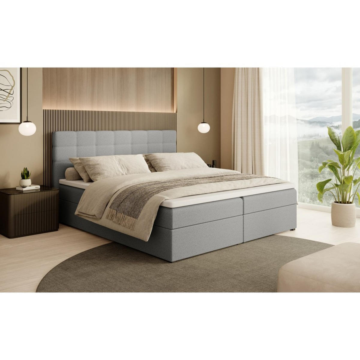 POLSTERBETT Topiq I 184/203/103 grau, Bouclé-Stoff - Grau, Holzwerkstoff (180/200cm) - Beautysofa