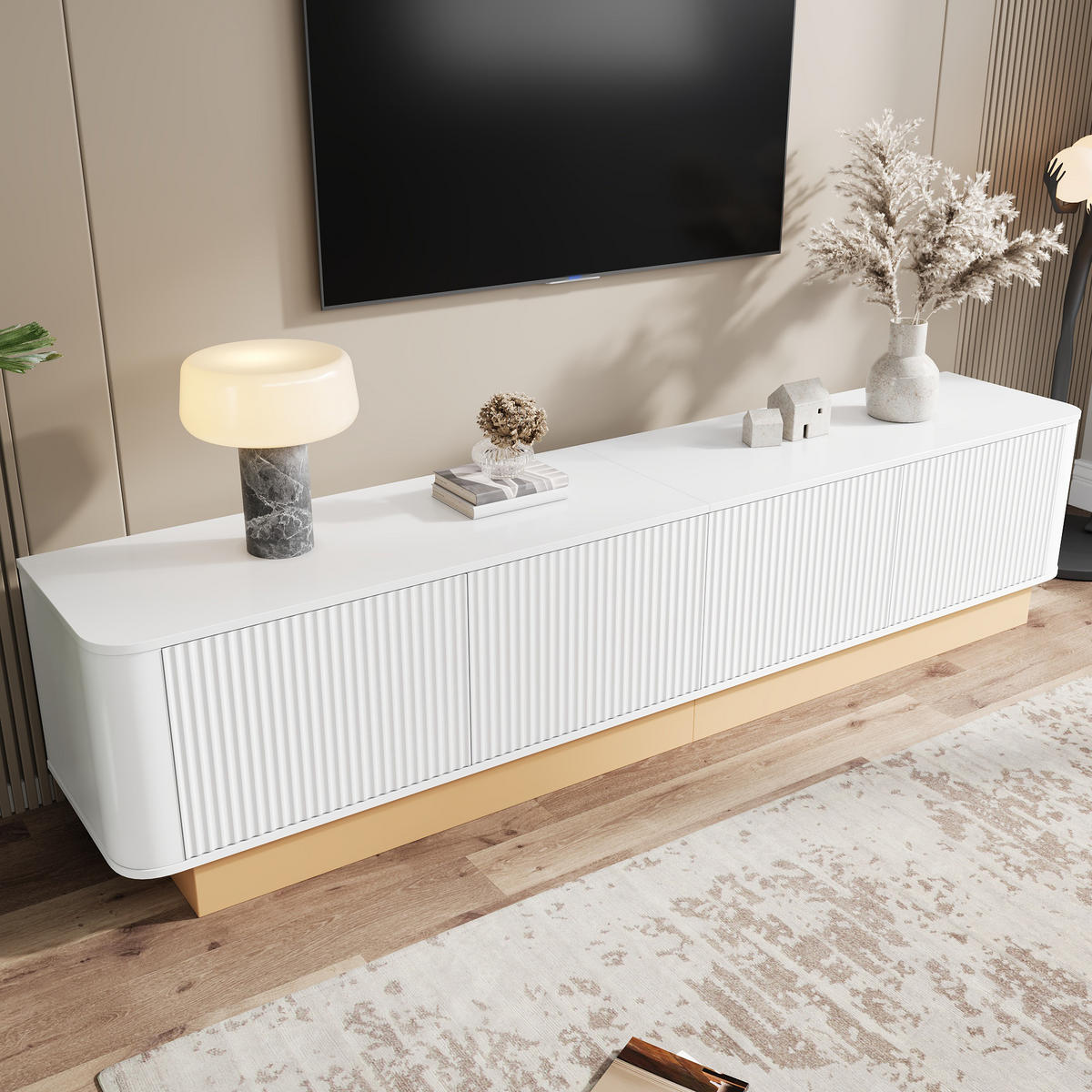 TV-LOWBOARD 200 cm geriffelt 4 Türen - Weiß, Holz (200/47.5/40cm) - LEBENLANG