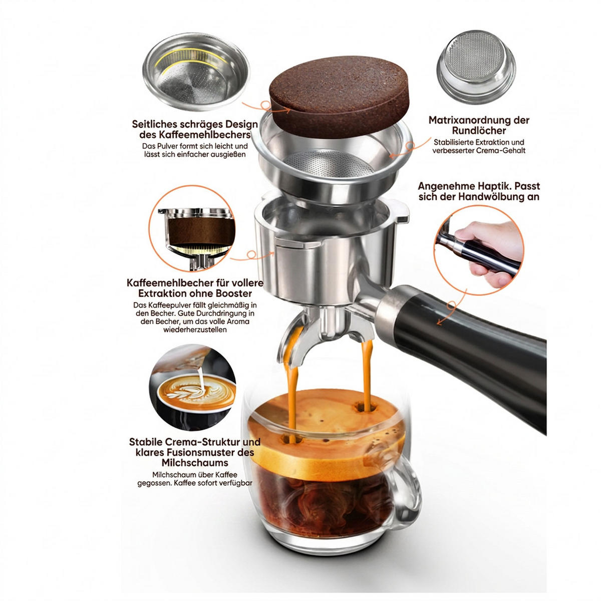 ESPRESSOMASCHINE Siebträger mit 20 Bar, Temperaturregelung und 58 mm Portafilter - Silberfarben, Metall (23/32/26cm) - Korfee