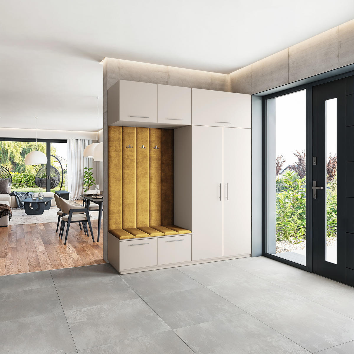 GARDEROBENSCHRANK REMA 200/240/60 cm Modern Garderobe-Set Kaschmir - Kaschmir/Gelb, Holzwerkstoff (200/240/60cm) - MASSENO