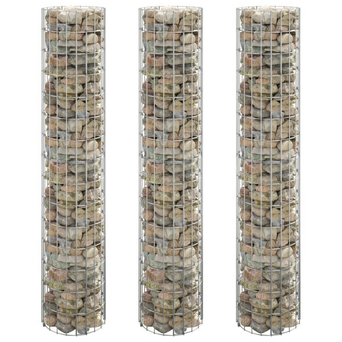 GABIONEN-HOCHBEETE 3er set Rund Verzinkter Stahl Ø30/150 Cm - Silberfarben, Metall (30/150/30cm) - vidaXL