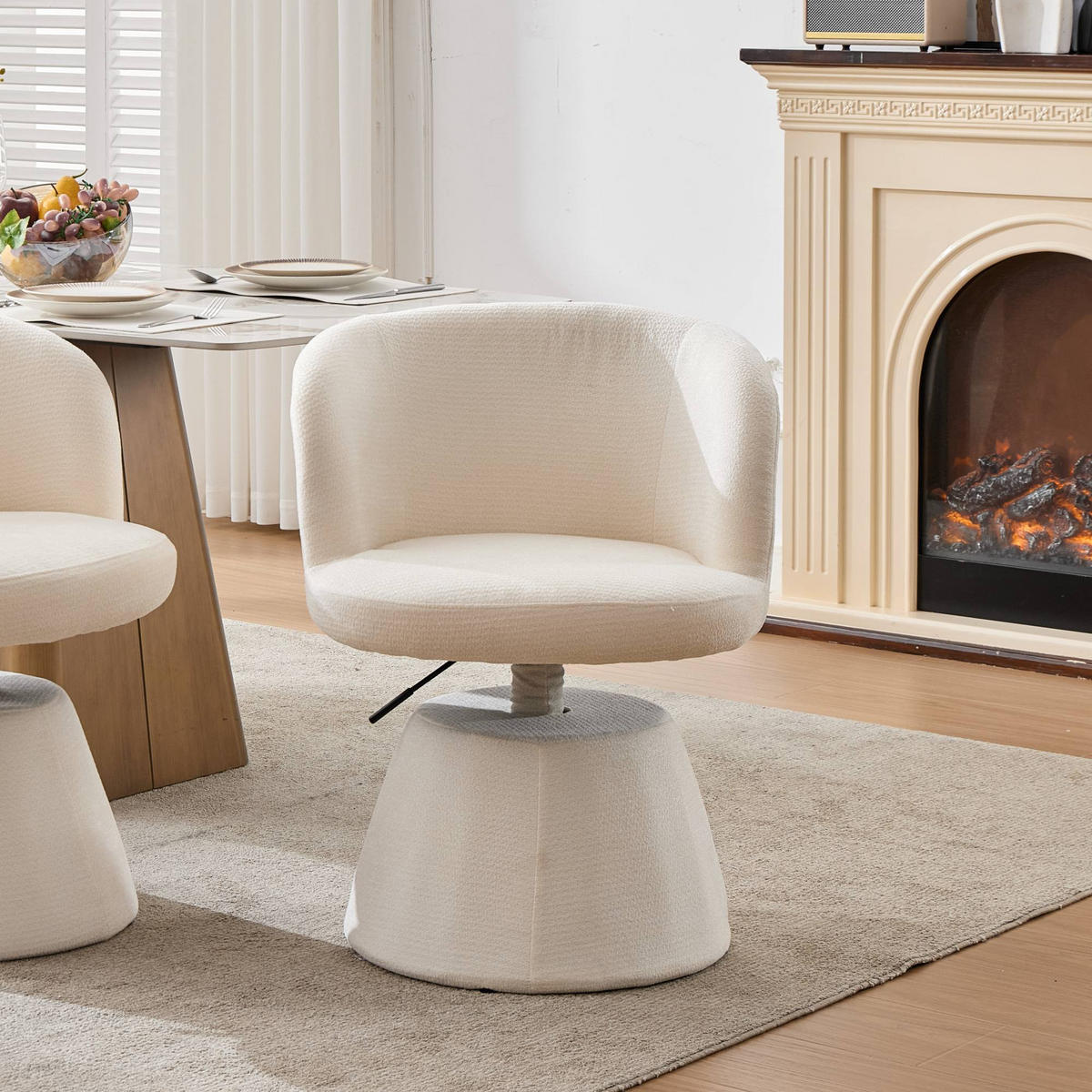 DREHSTUHL Höhenverstellbar 360° Barhocker Chenille - Beige, Textil (57.5/92.5/60cm) - Urban Meuble