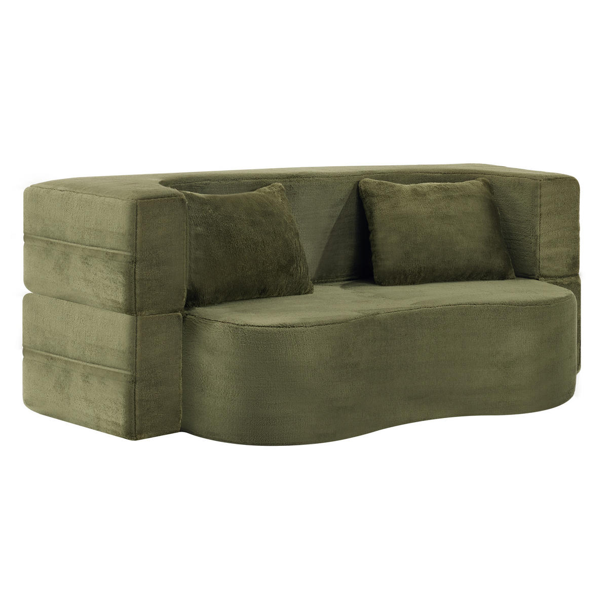 SCHLAFSOFA aus Schaumstoff Grün, faltbar als Gästebett mit 2 Kissen und weichem Kurzplüschbezug - Grün, Kunststoff (180/70/55cm) - Modfu