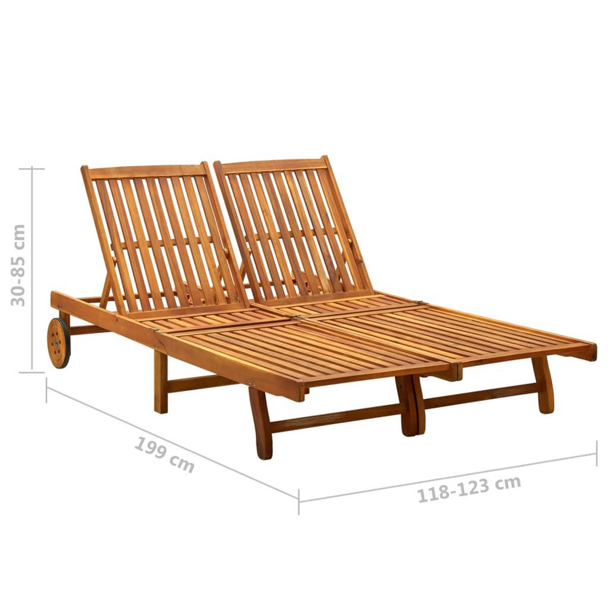 DOPPEL-SONNENLIEGE Massivholz Akazie - Braun, Holz (123/85/199cm) - vidaXL