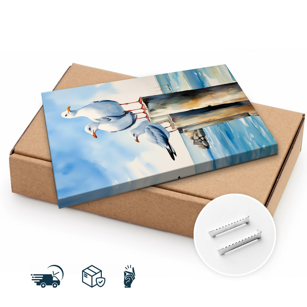 LEINWANDBILD Abstrakte Möwen Meer 80x120 cm - Blau/Beige, Textil (80/120cm) - Muralo