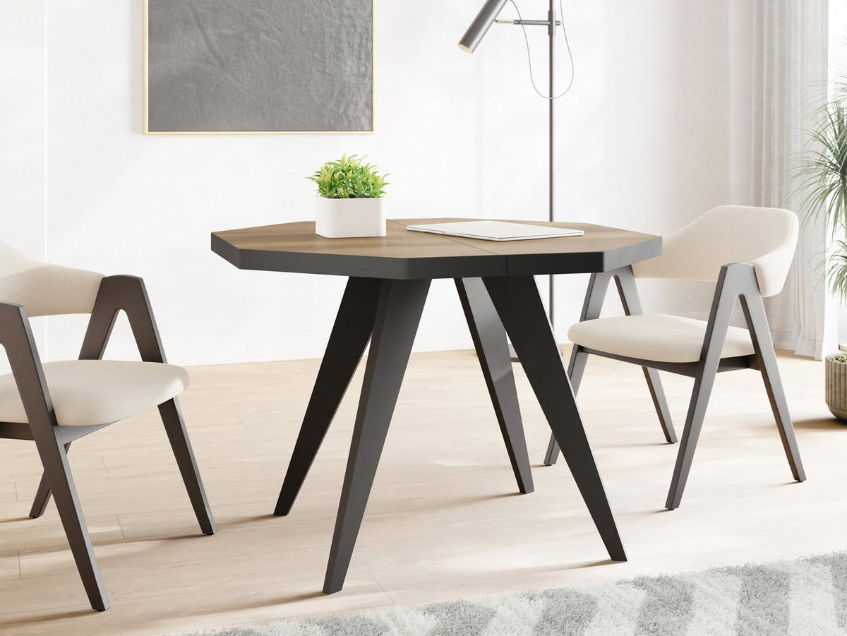 ESSTISCH Diamond Black achteckiger ausziehbarer, Lefkas Eiche 100-200/100/76 cm - Alteiche/Schwarz, Holz/Holzwerkstoff (100/200/77cm) - WFL GROUP