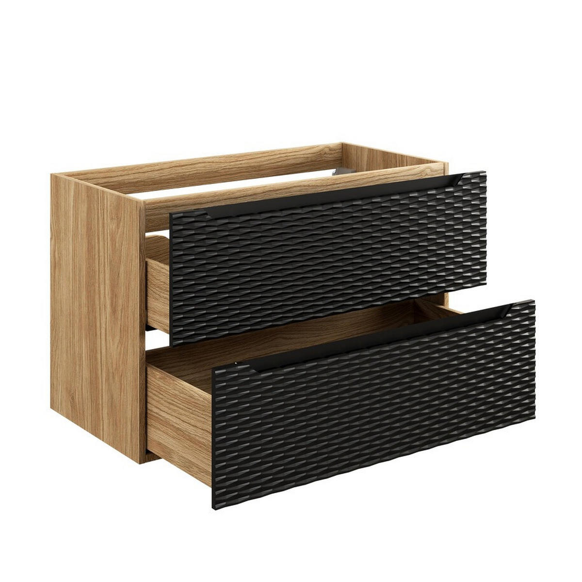 WASCHBECKENUNTERSCHRANK 90 cm 2 Teile - Ocean Black O BM453 in Schwarz / Geölter Eiche - Schwarz, Holz (90/57/46cm)