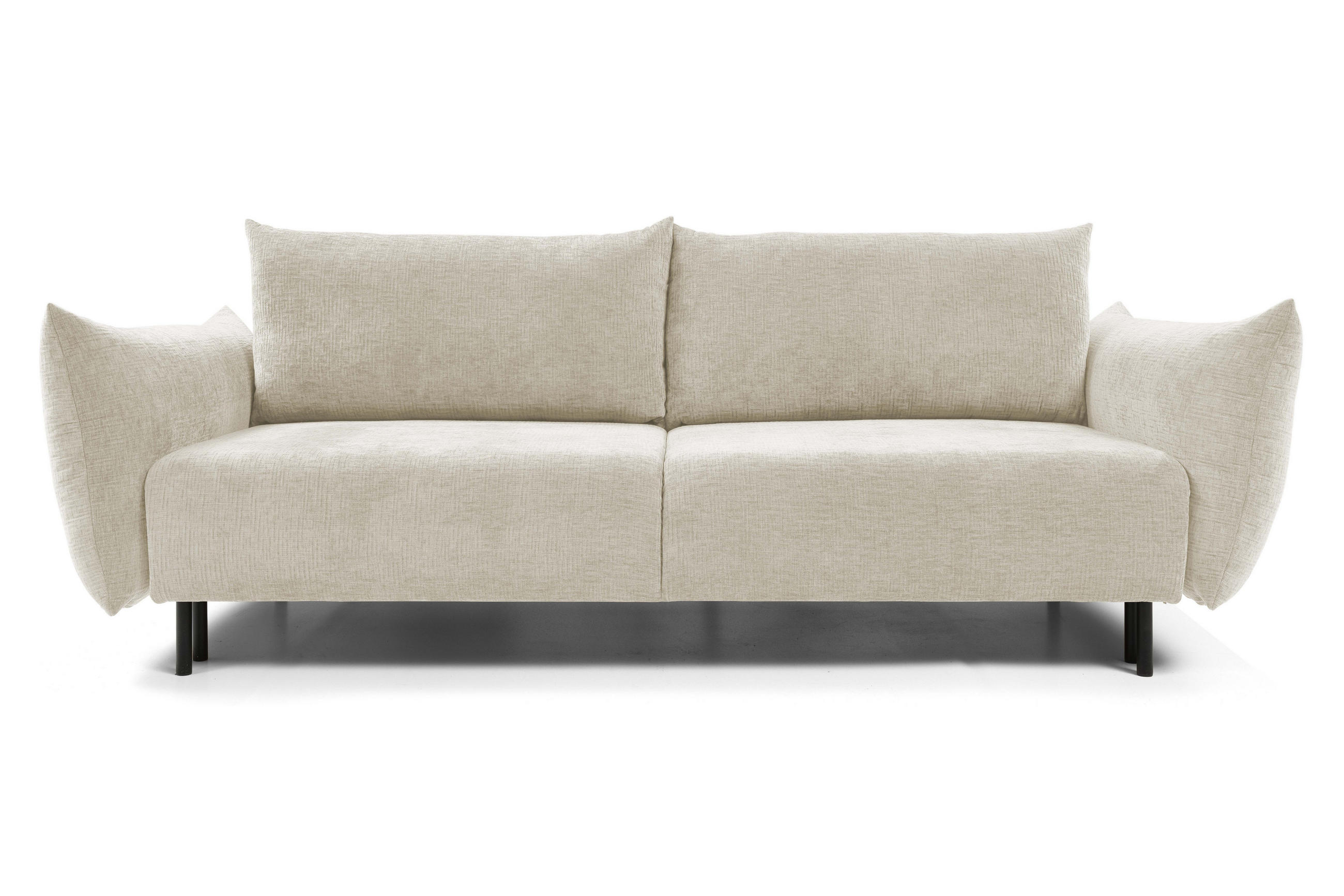 SOFA ADEL - Schlaffunktion Und Bettkasten, Wellenfederung, PUR-Schaum, Schwarze Metallfüße lose Rückenkissen, freistehend, 240x108x75 cm Ecru - Ecru, Holz/Textil (240/75/108cm) - DomoHome