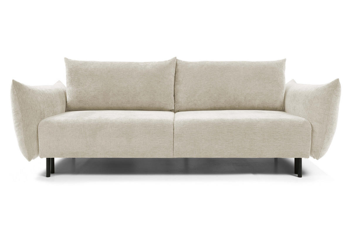 SOFA ADEL - Schlaffunktion Und Bettkasten, Wellenfederung, PUR-Schaum, Schwarze Metallfüße lose Rückenkissen, freistehend, 240x108x75 cm Ecru - Ecru, Holz/Textil (240/75/108cm) - DomoHome