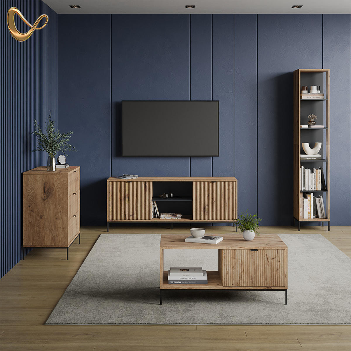 LOWBOARD Aterno Viking Oak 150 x 60 cm mit 2 Türen - Eichefarben, Holzwerkstoff (150/60/40.1cm) - Livinity®