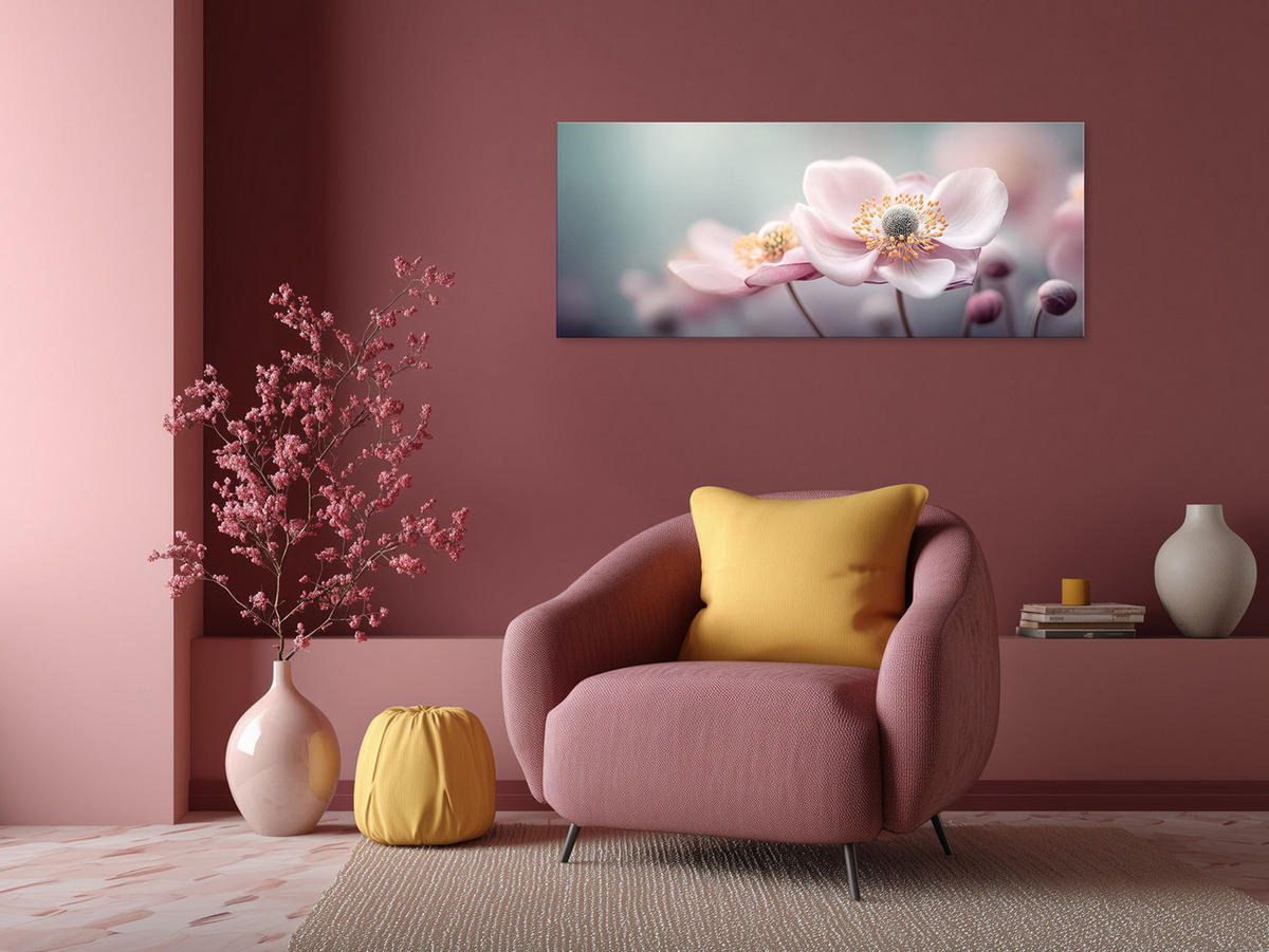 GLASBILD 125x50 cm Blumen rosa - Rosa, Glas (125/50cm) - artissimo