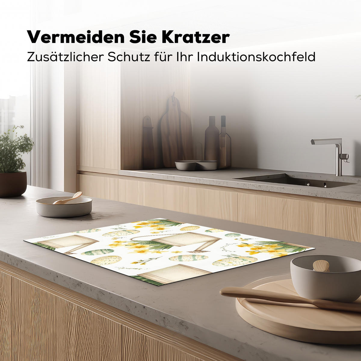 HERDABDECKPLATTE Gießkanne - Blumen - Eier Herdabdeckung Induktionsfeld 70x52 cm - Weiß, Kunststoff (70/52/0.2cm) - MuchoWow