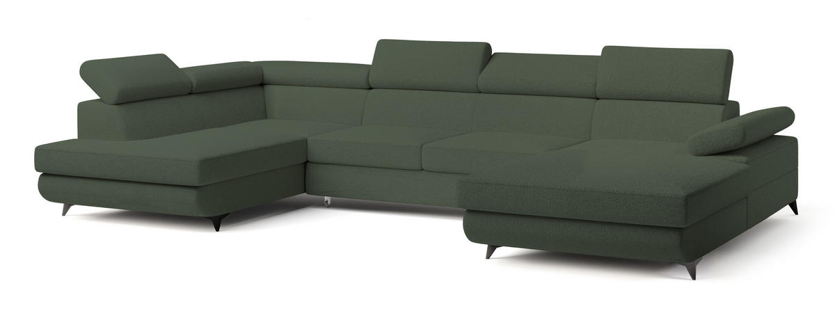 ROHOVÁ SEDAČKA RUBANO zelená barva - černá/zelená barva, kov/dřevo (339/190cm) - MASSENO