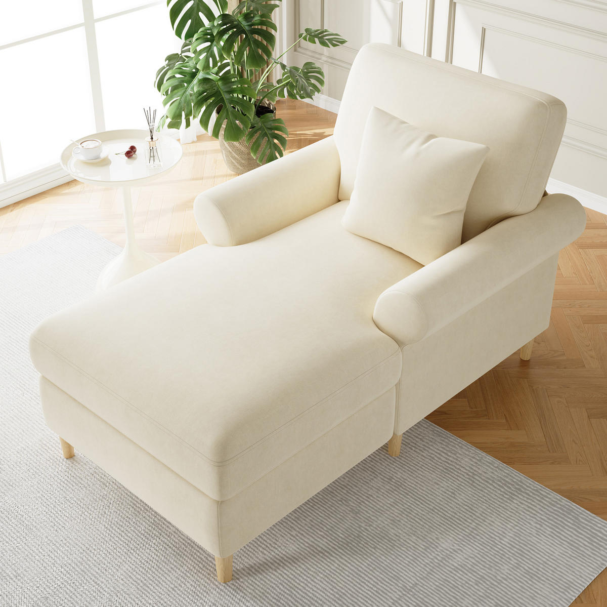 RELAXSESSEL Samt mit Liegefunktion und Kissen 133/87/90 cm Beige - Beige, Kunststoff/Textil (87/90/133cm) - Redom