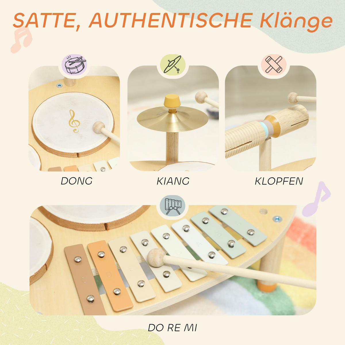 SCHLAGZEUG Mehrschichtenplatte Naturholz - Naturfarben, Holzwerkstoff (28.5/23/39.5cm) - AIYAPLAY
