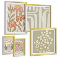 BILDER SET 5er Set - 50x50 cm & 20x30 cm & 40x60 cm Goldrahmen - Botanische Motive, Pariser Minimalismus - Goldfarben, Kunststoff (40/60cm) - TULUP