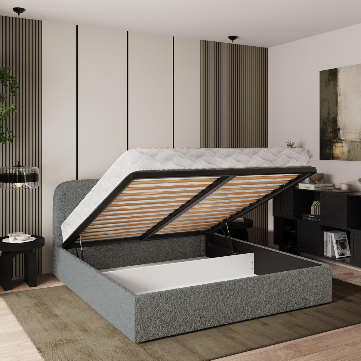 POLSTERBETT BENIRA Q 120x200 cm mit Bettkästen - Grau - Grau, Holz/Textil - MASSENO