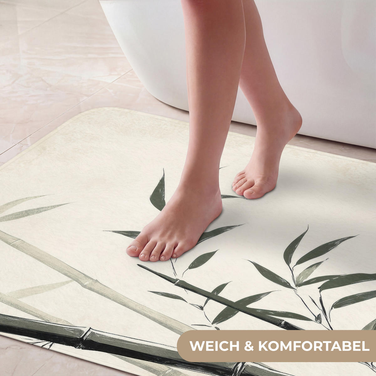KOUPELNOVÁ PŘEDLOŽKA Japandi - Bambus - béžová 60x90 cm - ecru, textil/plast (60/90cm) - OnlyWow
