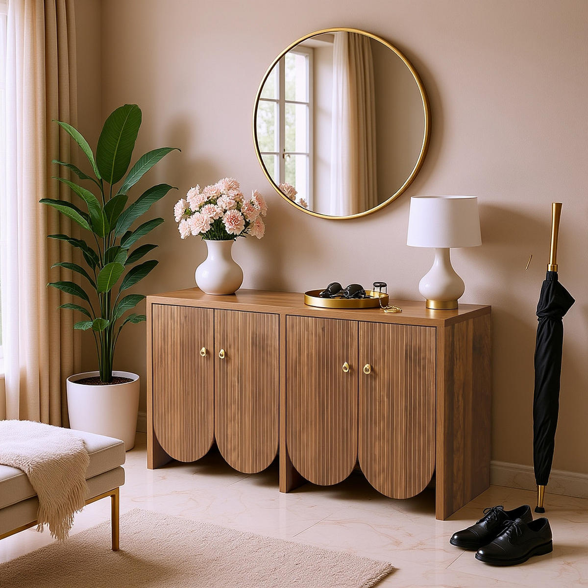 SIDEBOARD Elegantes in Walnuss Optik, 147/40/80cm - Ahornfarben, Holzwerkstoff (147/80/40cm) - Urban Meuble