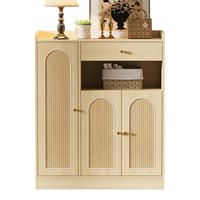 SCHUHSCHRANK in Naturfarben Rattan Schuhkipper mit verstellbaren Regalen für Eingangsbereich und Flur, B90/T35/H110 cm - Naturfarben, Holzwerkstoff (90/110/35cm) - STILVORA
