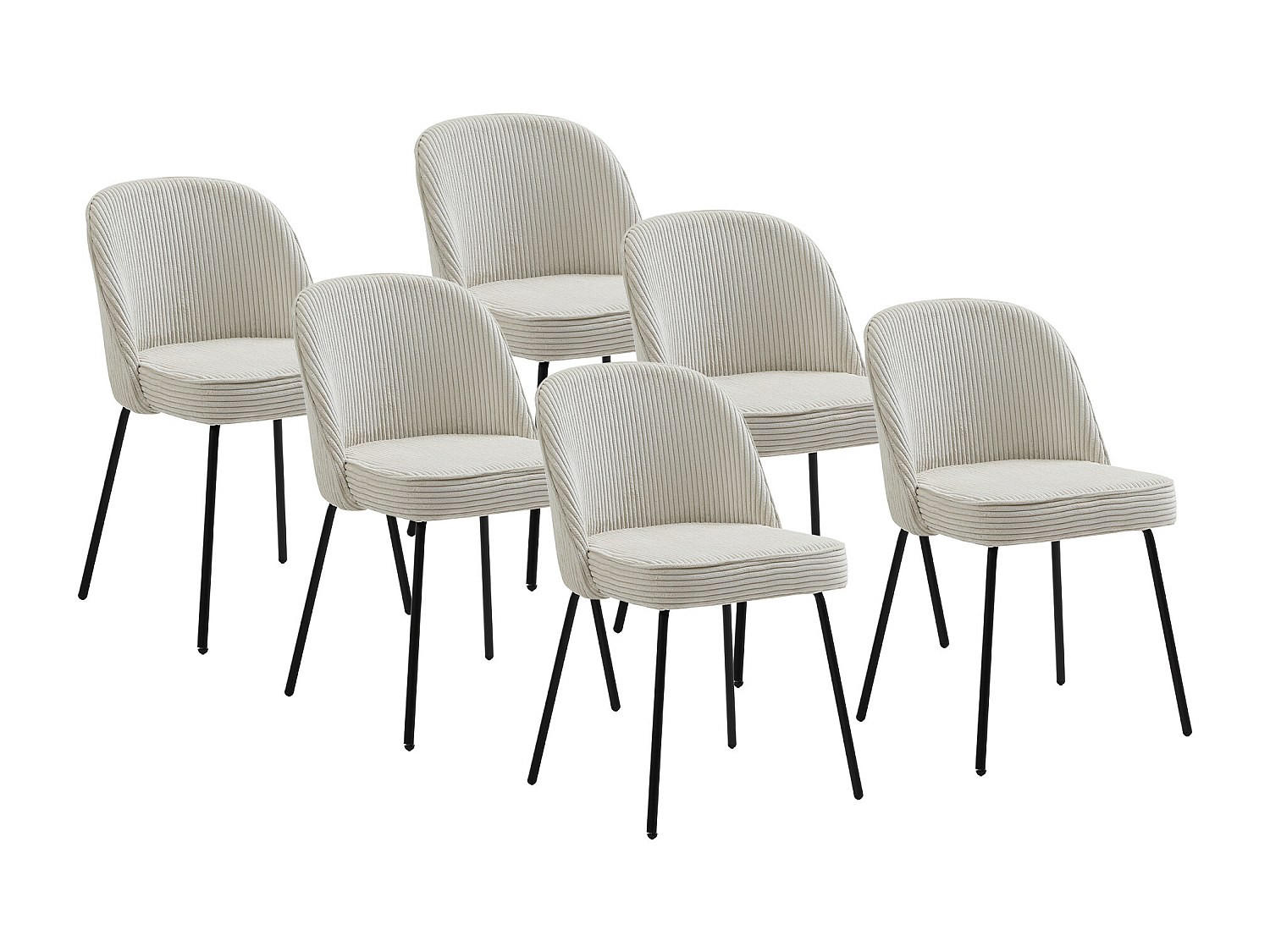 STUHL 6er-Set - Cord & schwarzes Metall - Cremefarben - ALPALI - Creme, Textil (50/83.5/57.5cm) - Vente-Unique