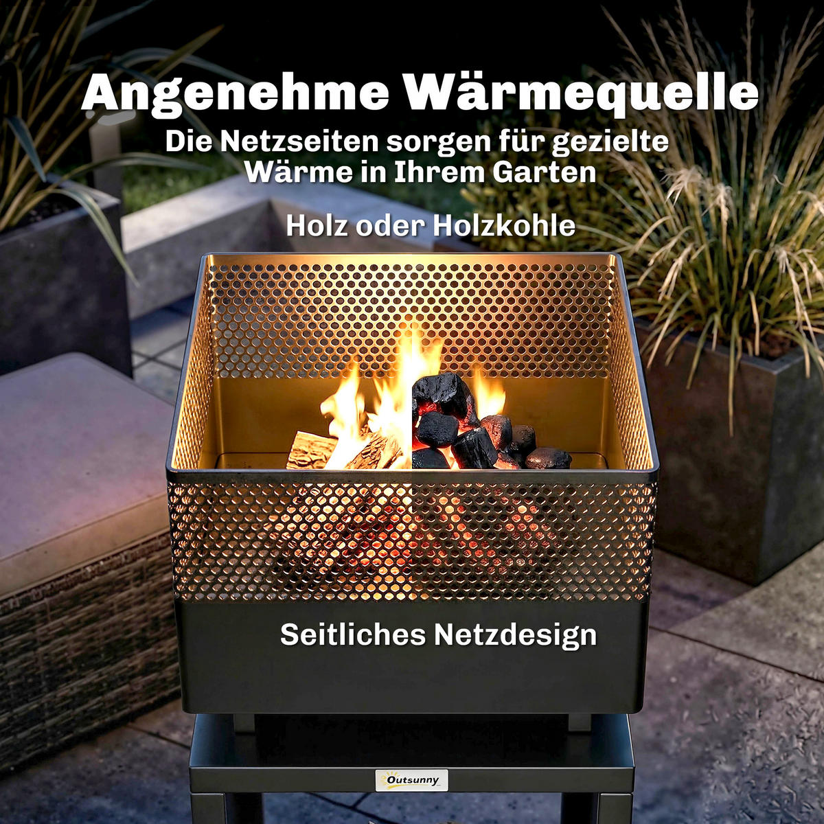 FEUERSCHALE Metall Schwarz - Schwarz, Metall (39/87/39cm) - Outsunny