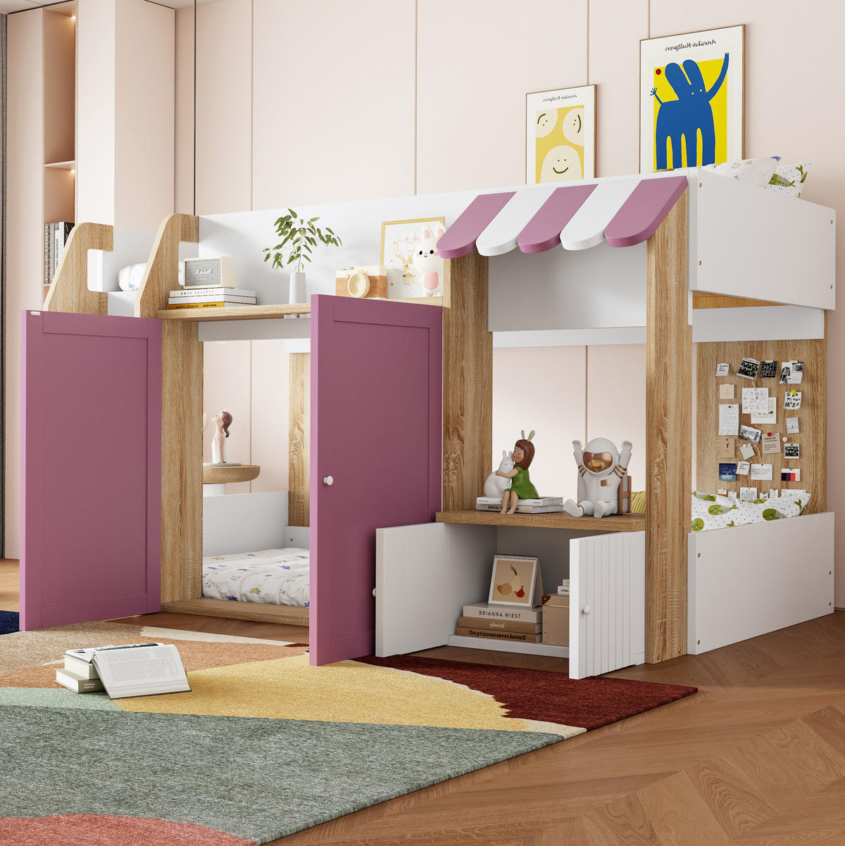 HOCHBETT 90/200 cm Rosa/Weiß aus Holz mit Stauraum - Rosa, Holzwerkstoff (90/200cm) - OKMYHOME