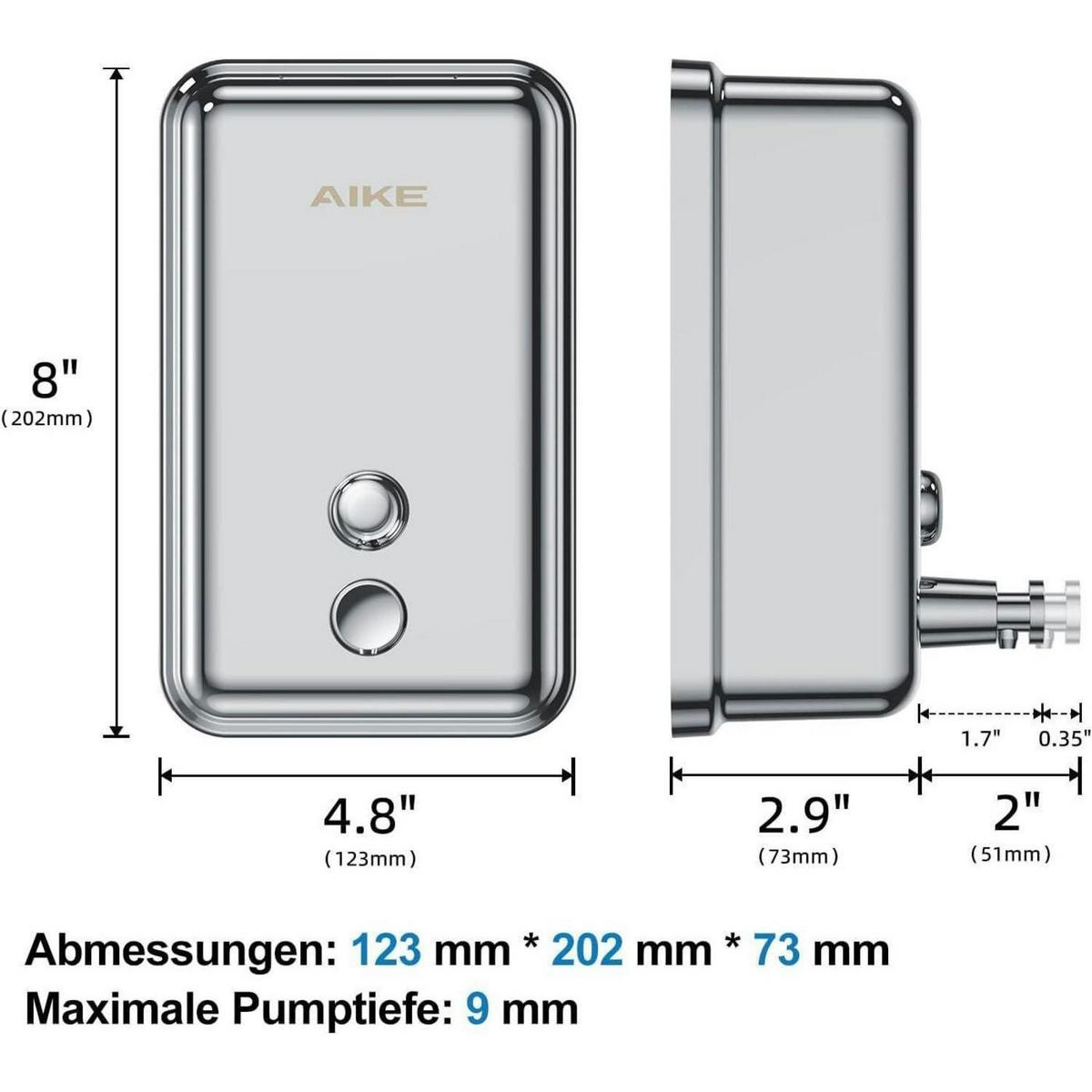 SEIFENSPENDER zur Wandmontage 1100 ml Edelstahl poliert - Silberfarben, Metall (7.4/20.3/12.2cm)