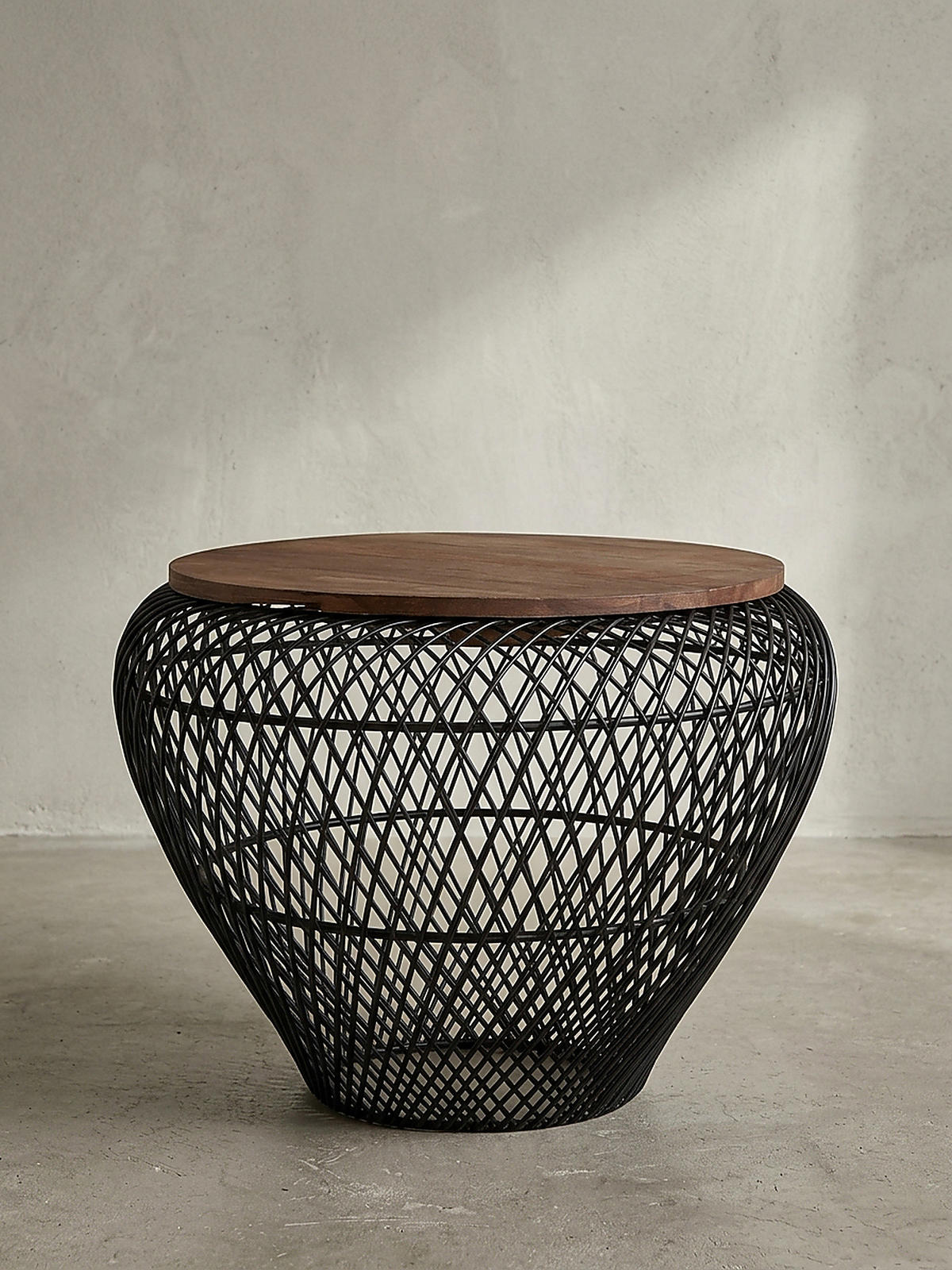 COUCHTISCH Rund mit Stauraum, Holz-Metallgestell, Mango-Massivholz, Schwarz 60x60x45 cm - Schwarz, Holz/Metall (60/60/45cm) - KADIMA DESIGN