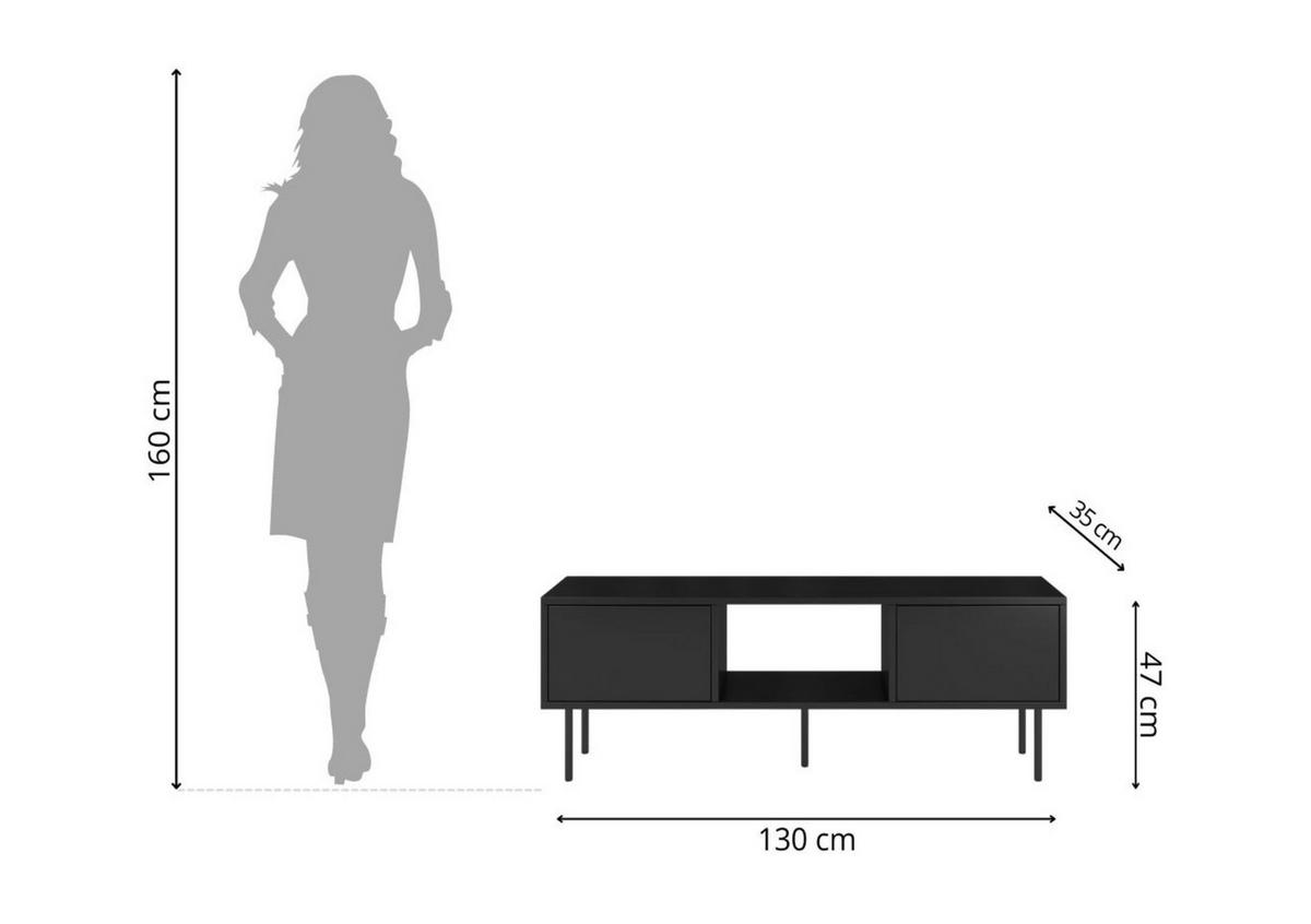 LOWBOARD Mirka, Schwarz, Push to Open System, Minimalistisch - Schwarz, Holzwerkstoff/Metall (130/47/35cm) - Dancan