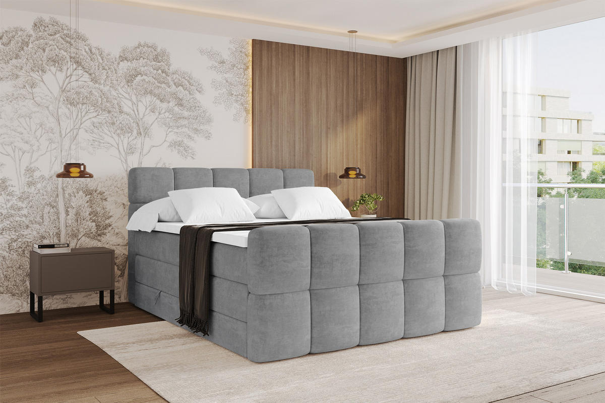BOXBETT mit Matratze H3/H4 - FAMA-Z KING - 160x200 cm Grau Monolith - Graphitfarben, Holzwerkstoff (160/200cm) - ALTDECOR