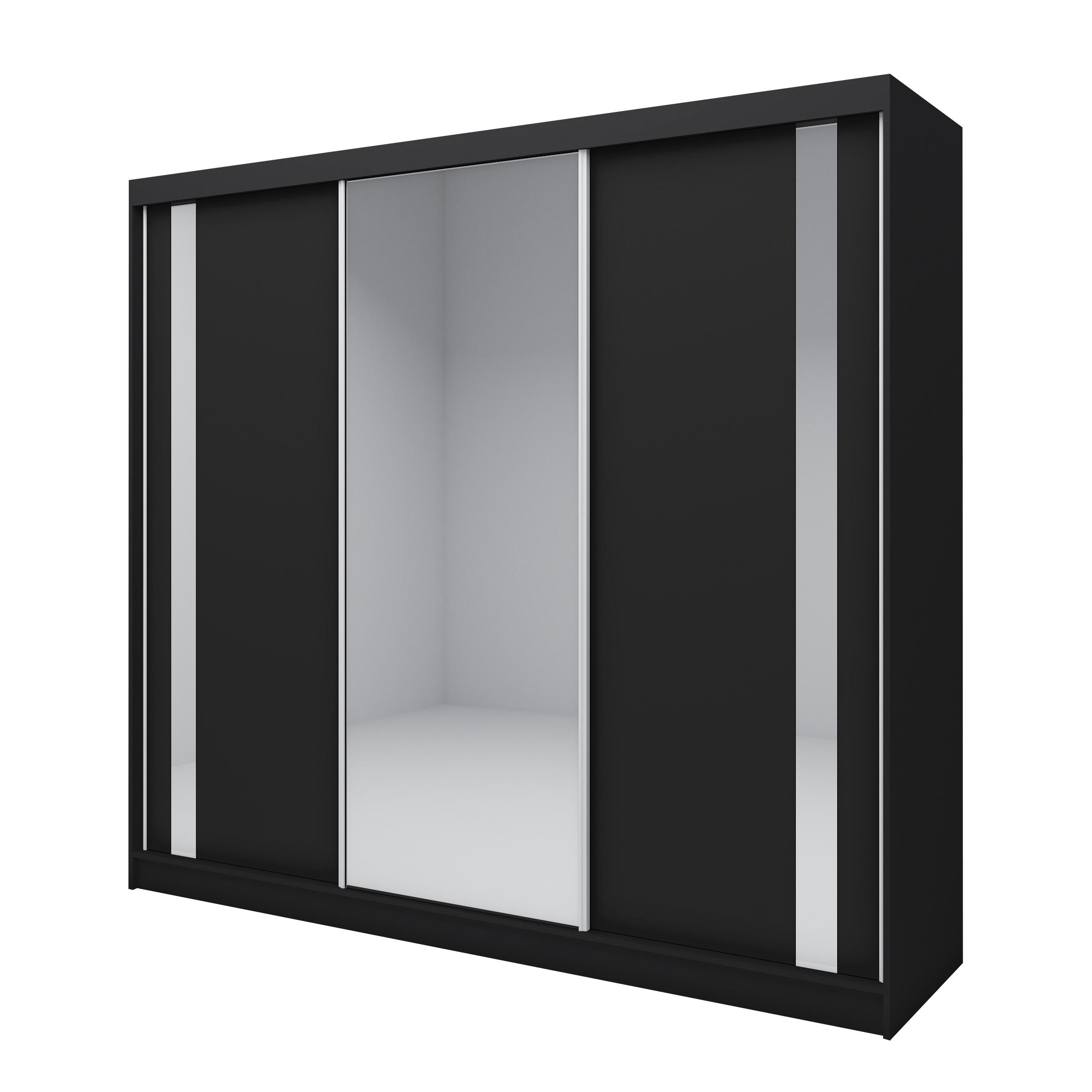SCHWEBETÜRENSCHRANK GRAZIA 240/216/61 cm 3-türig mit Spiegel Schwarz - Schwarz, Holzwerkstoff (240/216/61cm) - MASSENO