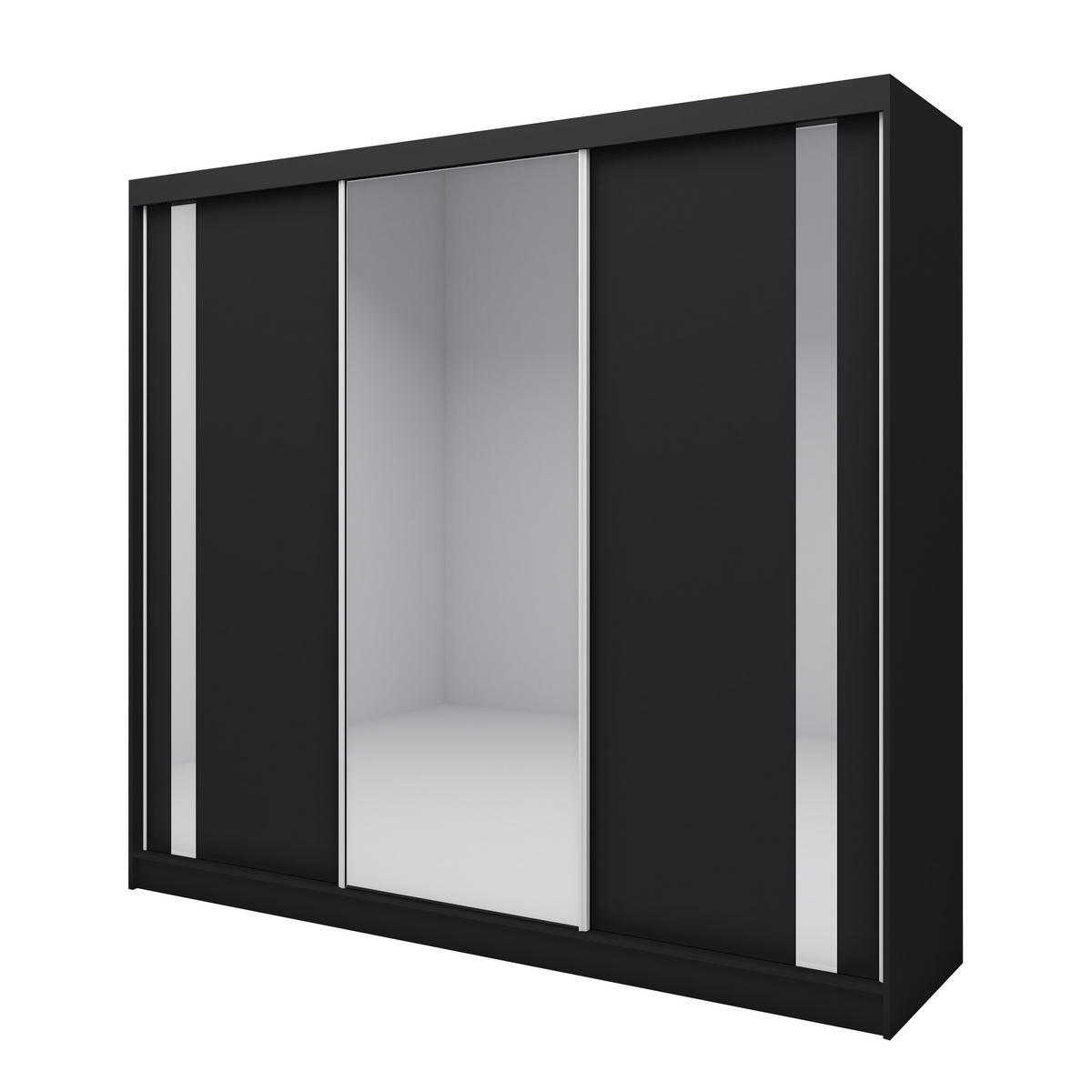 SCHWEBETÜRENSCHRANK GRAZIA 240/216/61 cm 3-türig mit Spiegel Schwarz - Schwarz, Holzwerkstoff (240/216/61cm) - MASSENO