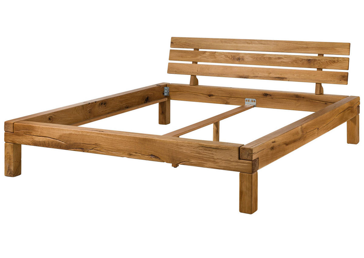 BETT Massivholz Wildeiche 160 x 200 x 85 natur BALKENMÖBEL #402 - Naturfarben, Holz (160/200cm) - Massivmoebel24