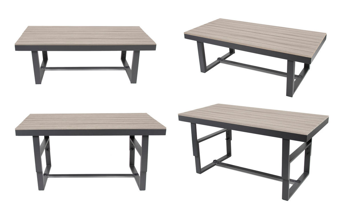 GARTENLOUNGE-SET Piazza Grau Aluminium höhenverstellbarer Tisch für 6 Personen - Grau, Kunststoff - Green Spirit