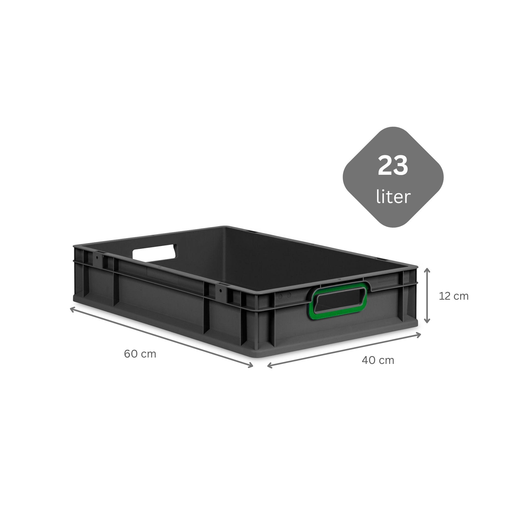 EUROBOX NextGen Color 12x40x60 cm 23 Liter Griffe grün offen, Schwarz - Schwarz/Grün, Kunststoff (40/12/60cm) - PROREGAL