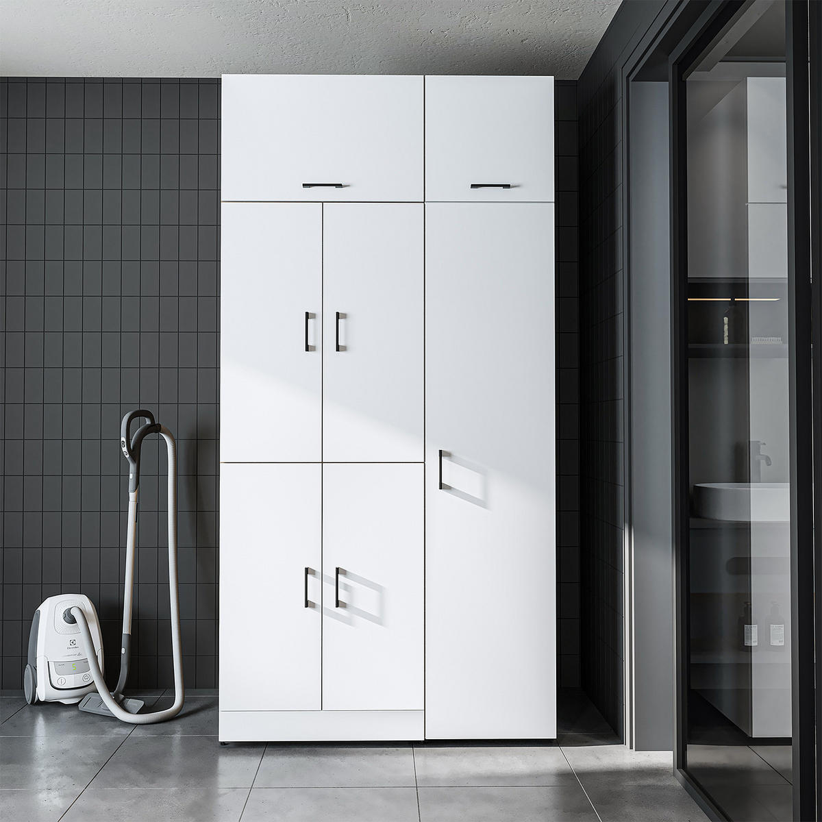 WASCHMASCHINENSCHRANK DORA-II 115cm Breit, 230cm Hoch - Weiß, Holzwerkstoff (115/230/73.8cm)