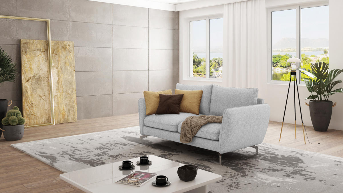 2-SITZER-SOFA Elou Silber Microfaser - Chromfarben/Silberfarben, Holz/Textil (172/87/92cm) - S-Style Möbel