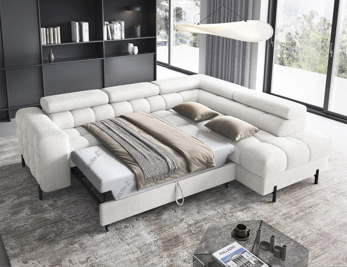 WOHNLANDSCHAFT FERUCCE Ecksofa L-Form – Polsterecke mit Schlaffunktion, Bettkasten & verstellbaren Kopfstützen 276 cm - Weiß, Kunststoff (276/200cm) - Wohnideebilder