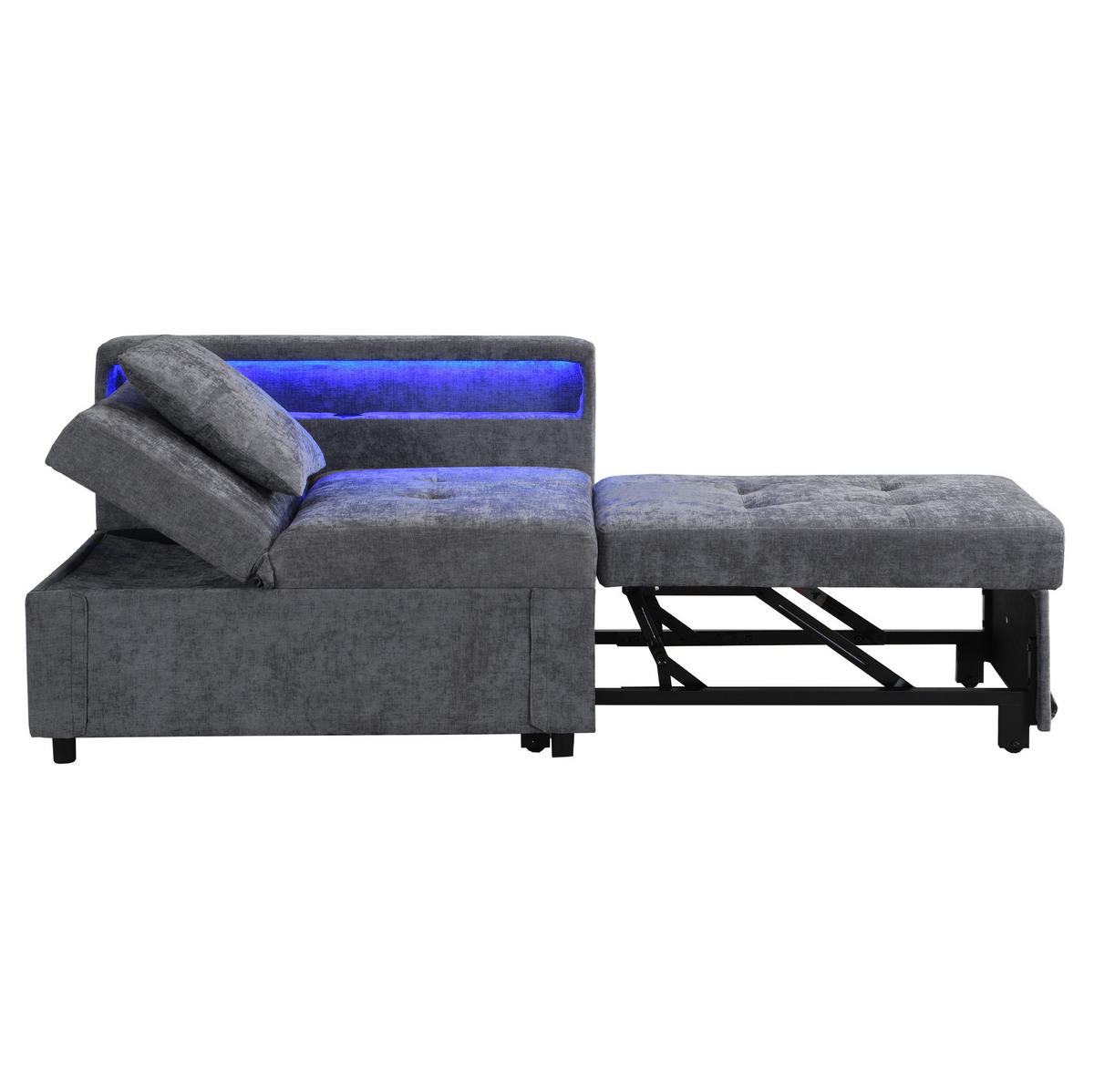 SCHLAFSOFA 3-in-1 Leinenstoff mit USB-Anschluss und LED Hellgrau 177/68/65 cm - Hellgrau, Textil (68/65/177cm) - Redom